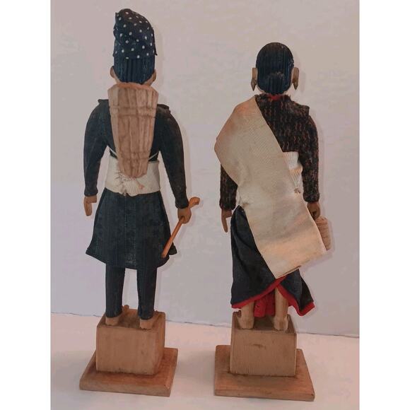 2 Handmade Tibetan Wooden Doll Indigenous Peoples Man Women 8" - Picture 8 of 13